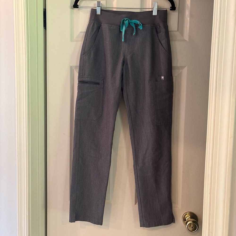 FIGS Gray Scrub Pants with Teal Accents